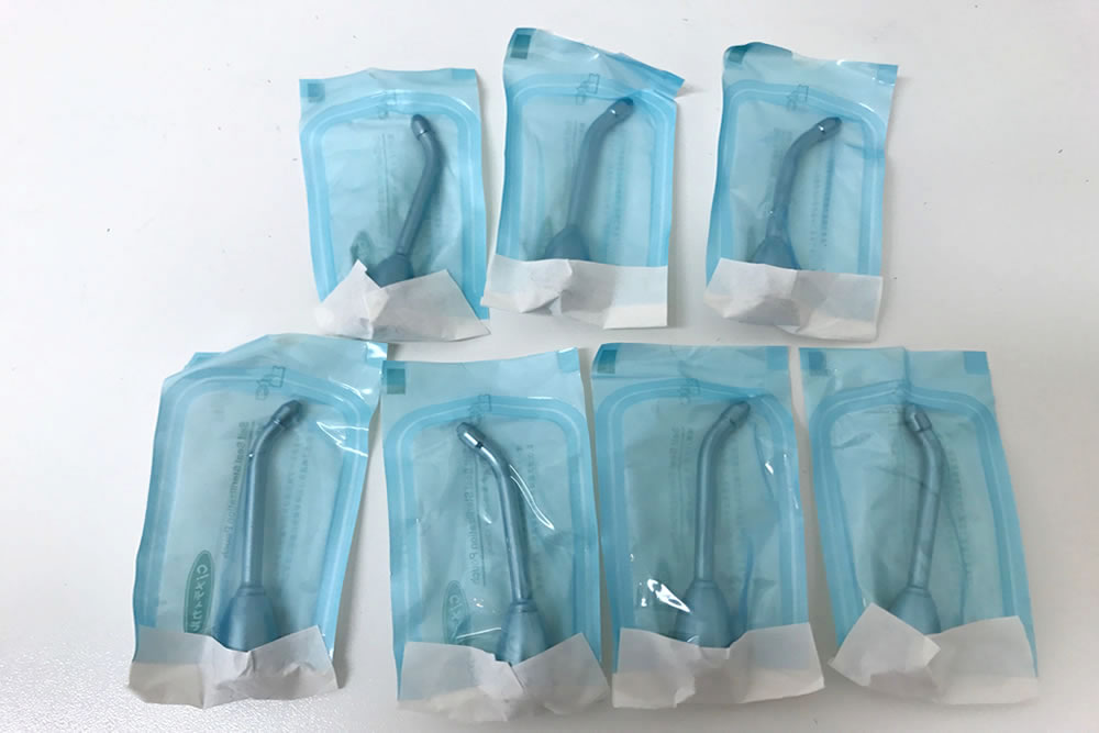 3wayシリンジも滅菌後パック詰め保管